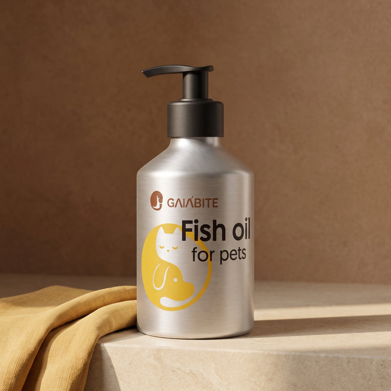 GAIABITE opaque aluminum fish oil bottle with a black pump