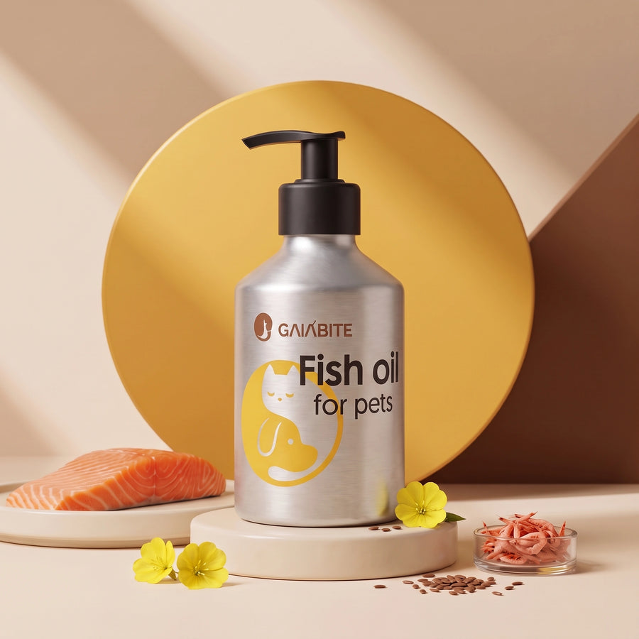 GAIABITE aluminum fish oil bottle with salmon, krill and plant ingredients